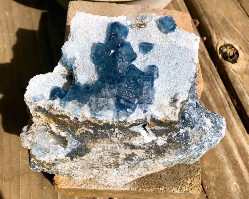 914g Large Blue Green Phantom Fluorite On White Botryoidal Quartz Crystal Cluster Mineral Display Specimen