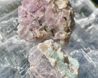 Lepidolite Kunzite Tourmaline with Albite and Cleavelandite Set of 2