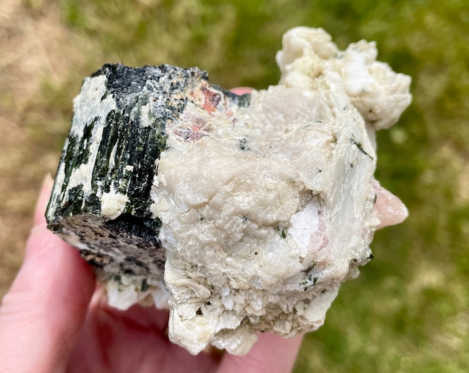 Black Tourmaline with Pink Apatite Cluster 306 grams