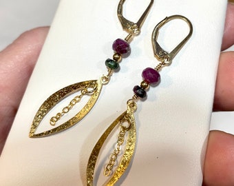 Ruby Kyanite Ruby Zoisite and 24k GF Earrings