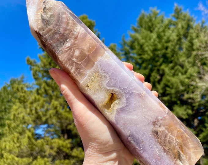 3.83 lbs Rainbow Fluorite Obelisk Pillar Tower Point Wand Column Mineral Display Specimen
