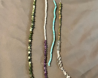 Gemstone Beads (5) Strands Jade Moonstone Amethyst Amazonite Unakite