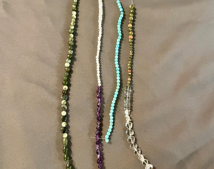 Gemstone Beads (5) Strands Jade Moonstone Amethyst Amazonite Unakite