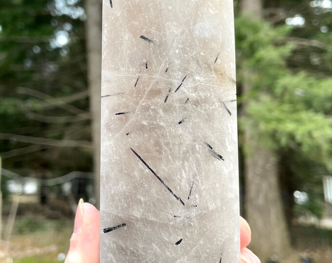 Smoky Rutilated Quartz Obelisk Pillar Tower Point Wand Column Generator 2.21 lbs