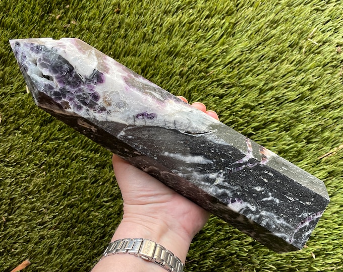 4.6 lbs Fluorite Quartz Obelisk Pillar Tower Point Wand Column Generator Mineral Display Specimen