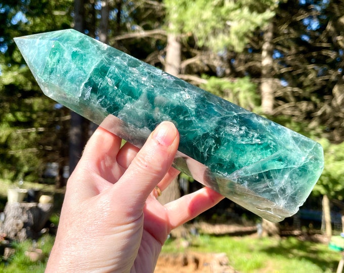 2.71 lbs Rainbow Fluorite Obelisk Pillar Tower Point Wand Column Generator