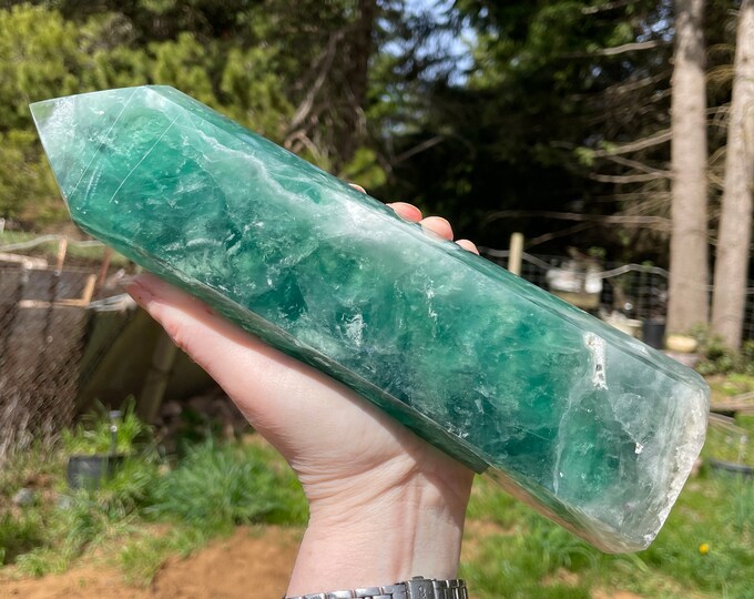 4.95 lbs Rainbow Fluorite Obelisk Pillar Tower Point Wand Column Generator