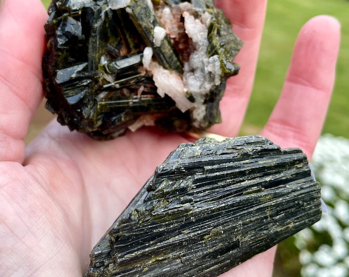 Epidote Crystal Clusters Set of 2