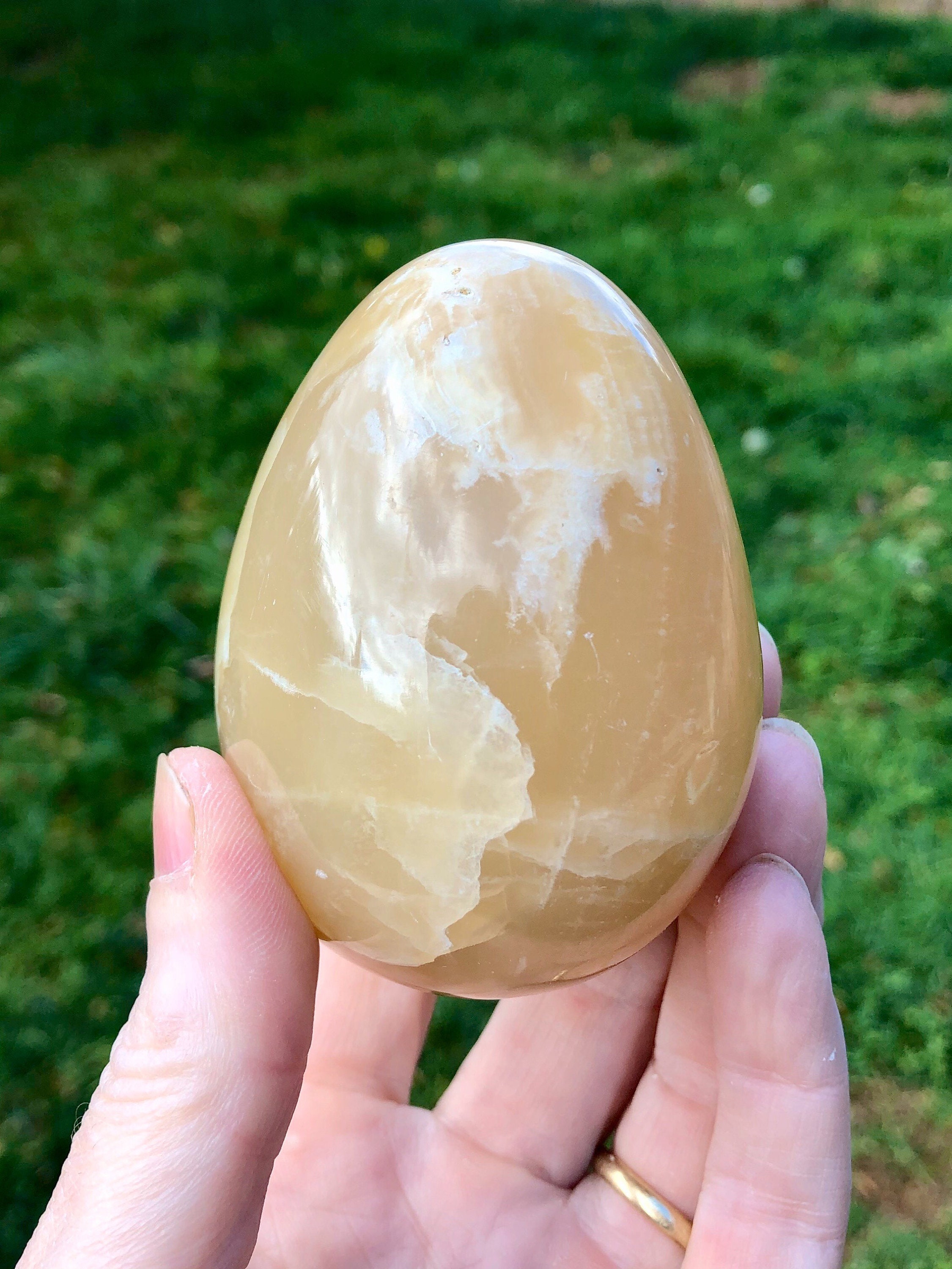 358g Golden Topaz Egg Carved Stone Specimen
