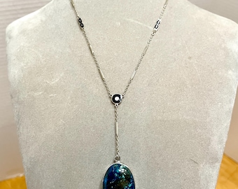 Chrysocolla and Sterling Silver Y Necklace
