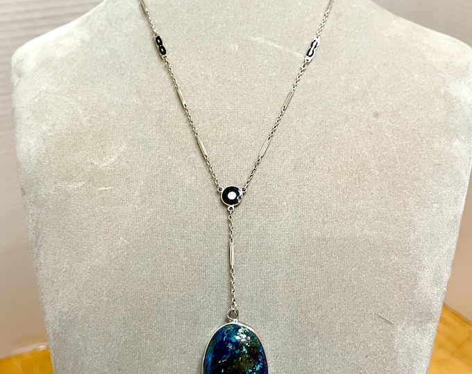 Chrysocolla and Sterling Silver Y Necklace