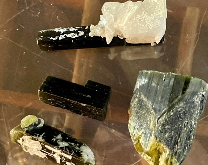 Terminated Green Cap Tourmaline with Albite Crystals Set of 4