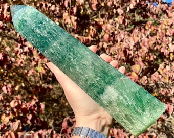 5.82 lbs Green Fluorite Obelisk Pillar Tower Point Wand Column Generator