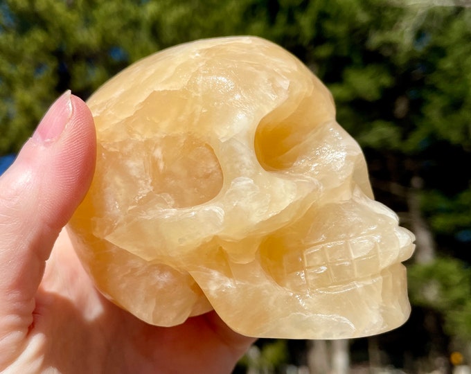 Orange Banded Calcite Crystal Skull
