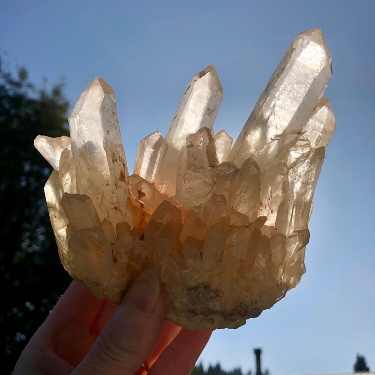 Large upright peach colored Quartz Crystal Cluster Mineral Specimen