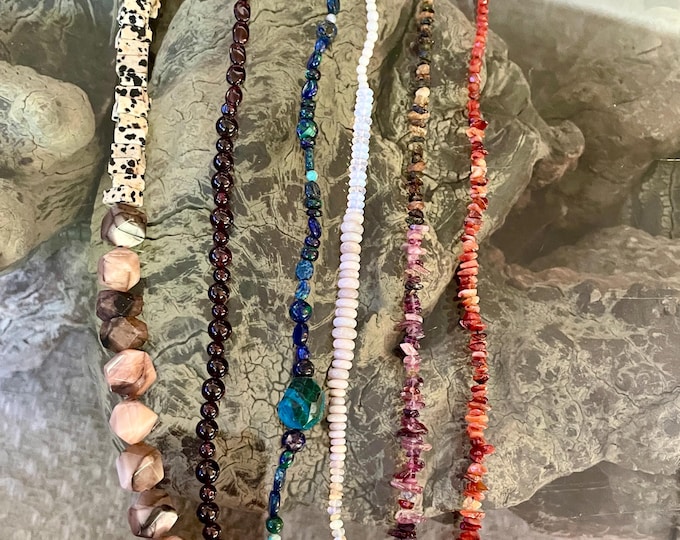 Gemstone Beads 6 strands Chiastolite Jasper Garnet Chrysocolla Opal Tourmaline Carnelian