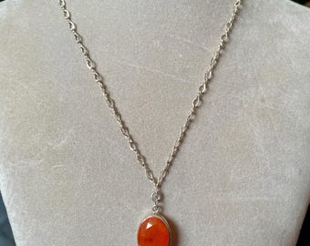 Carnelian Agate Pendant on Sterling Silver Chain 18 inches