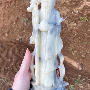 Hand Carved Chinese Boxwood Longevity Goddess Holding Baby Deer Statue cs695-5S Hand Carved Chinese Boxwood Longevity Goddess Holding Baby Deer Statue cs695-5S