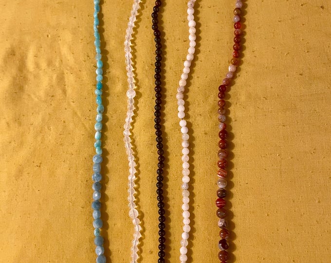 Gemstone Bead Strands (5) Amazonite Selenite Jasper Carnelian Calcite