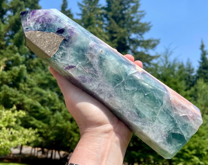5 lbs Rainbow Fluorite Obelisk Pillar Tower Point Wand Column Generator