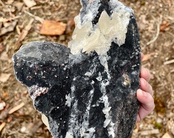 Calcite With Spessartite Garnet on Druzy Smoky Quartz Crystal Cluster 3.95 lbs