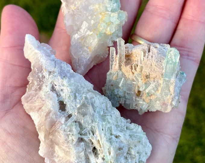 Tourmaline with Lepidolite Crystal Clusters Set of 3