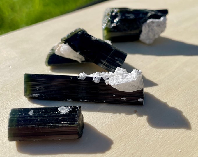 Terminated Green Cap Tourmaline Crystals with Albite Set of 4