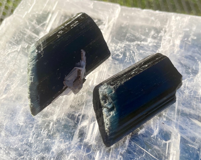 Large Blue Cap Tourmaline Crystals Set of 2