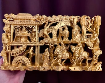 Chinese Handcarved Wall Panel Gilt in 24k Gold