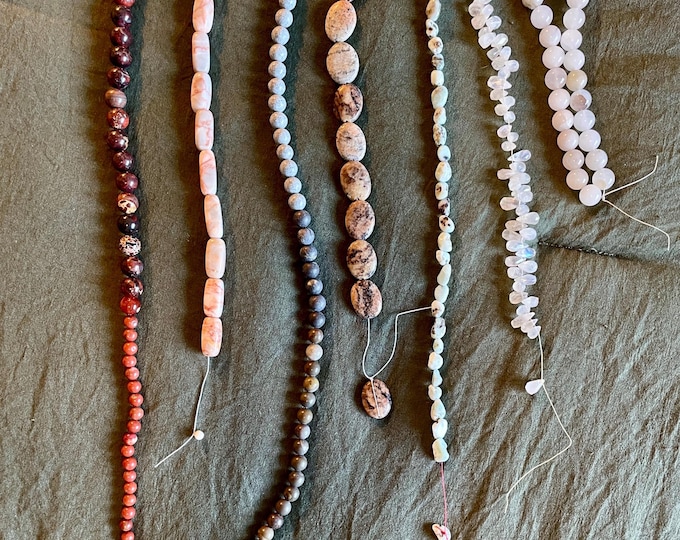7 strands of gemstone beads Jaspers Marble Granite Larimar Moonstone Quartz