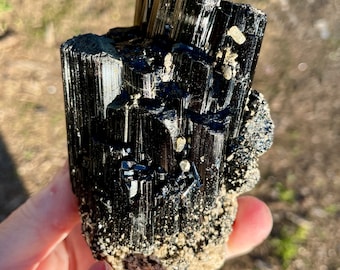 488g Black Tourmaline and Topaz Crystal Cluster Specimen