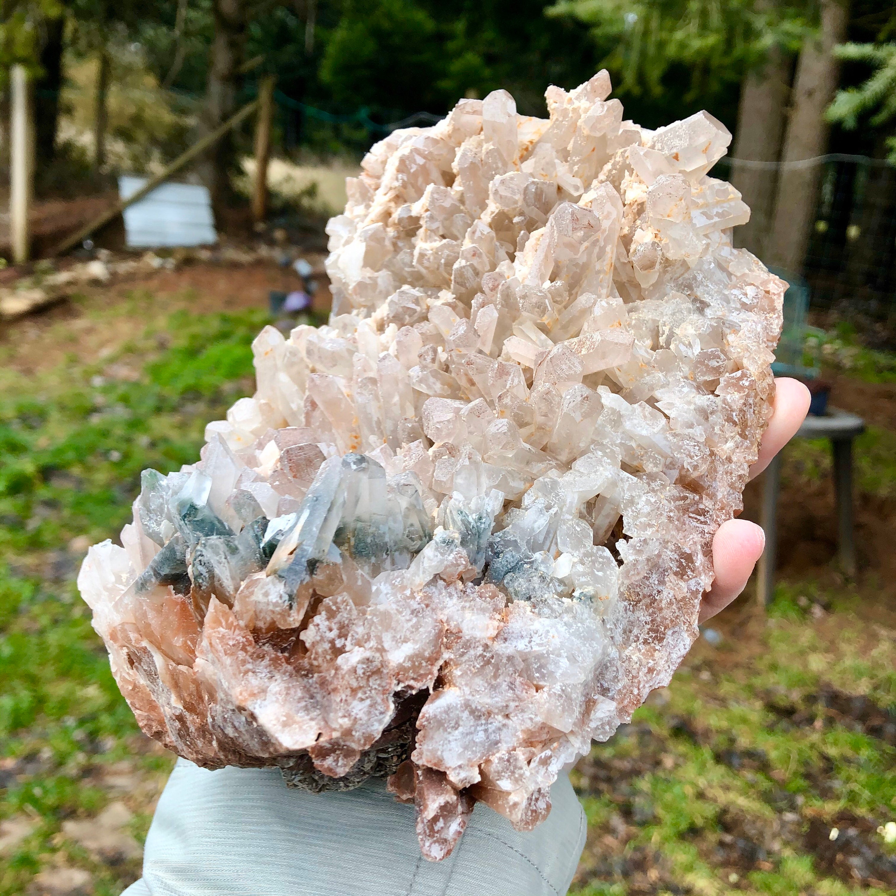 4.81 lbs Large Quartz Crystal Cluster With Green Chloride Inclusions