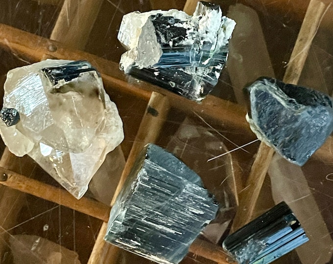 Blue Tourmaline Crystal Mineral Display Specimens Set of 5