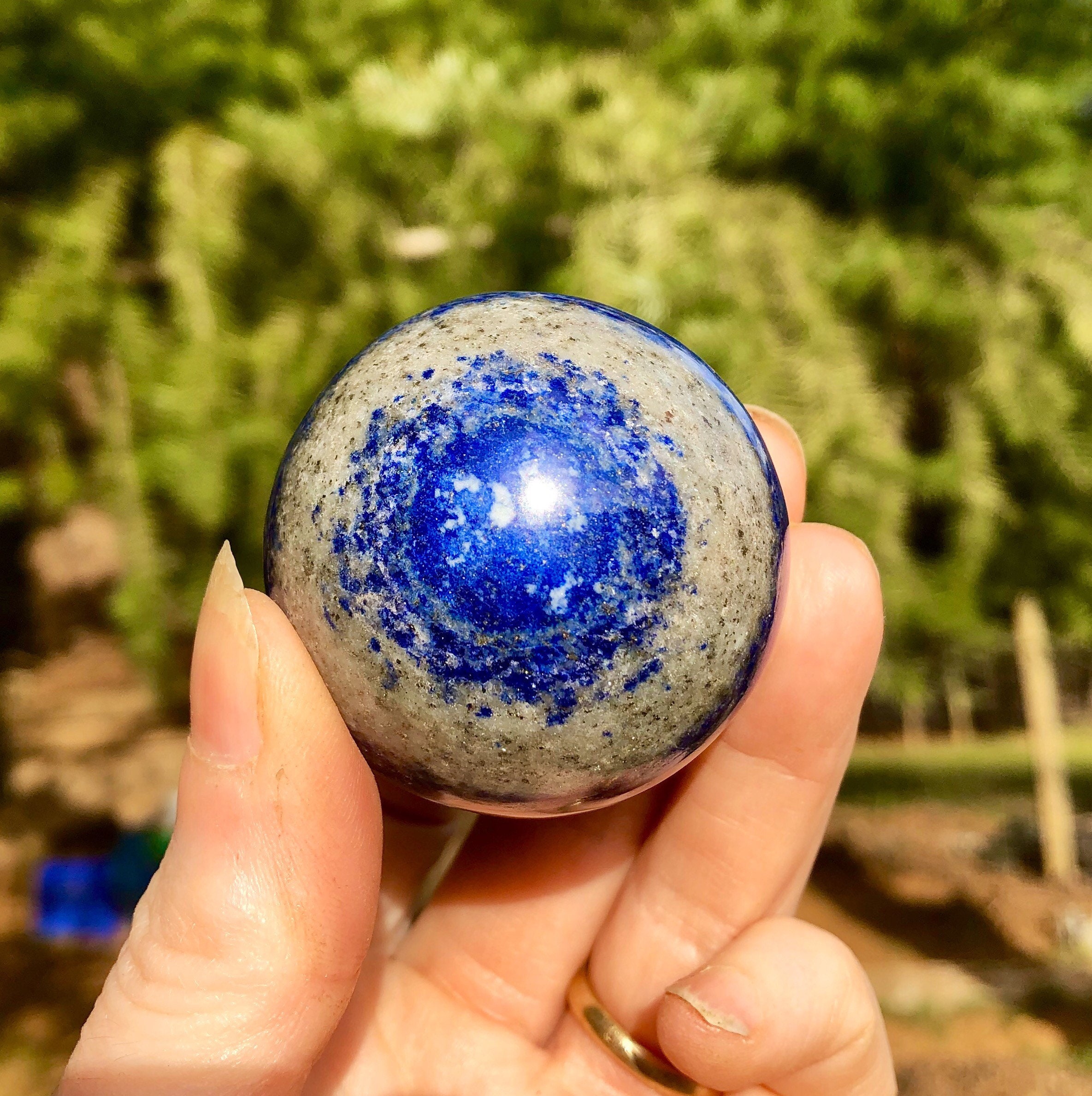 2 Natural Stone Spheres Orbs Balls Orange Calcite And Lapis Lazuli