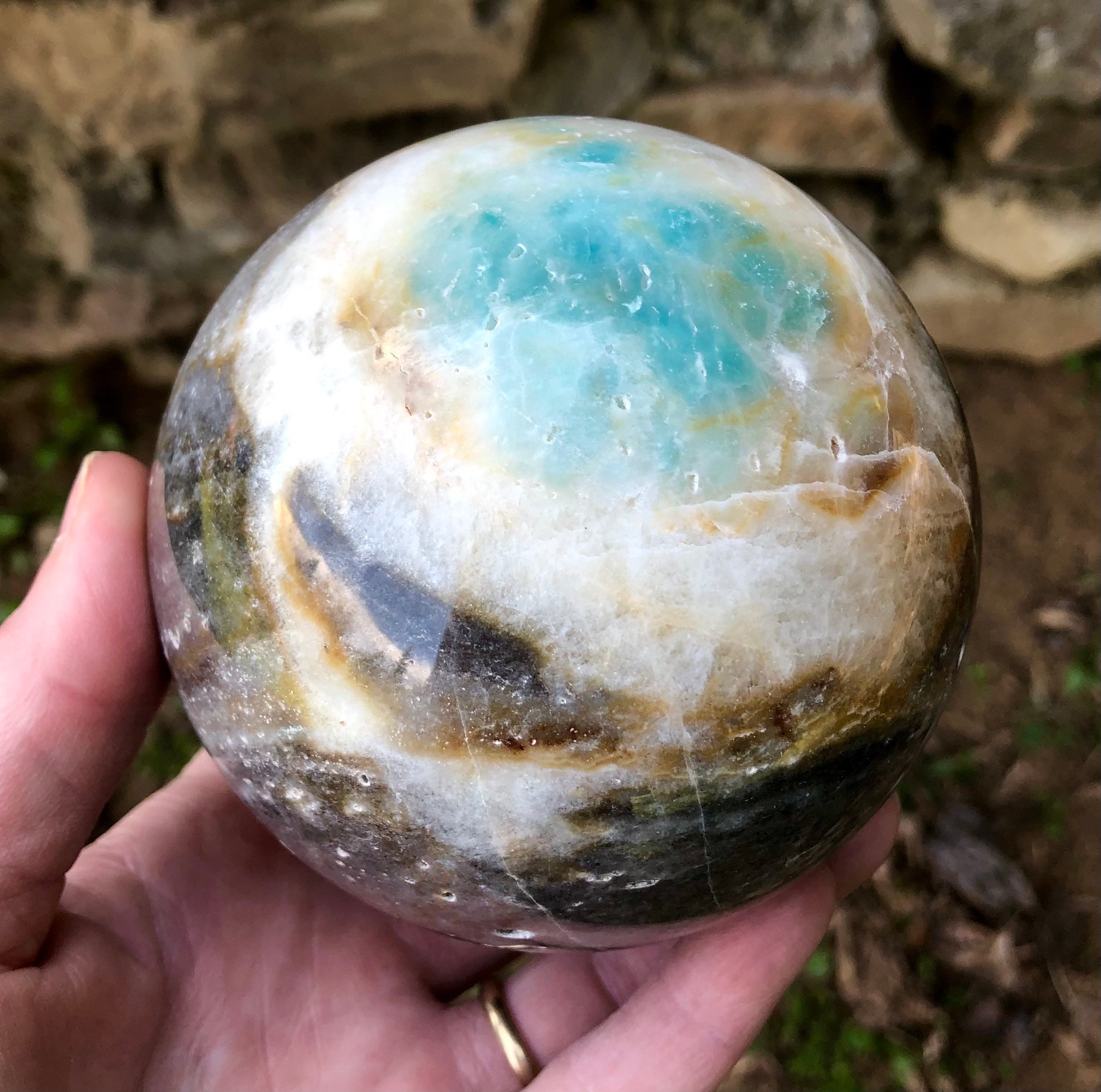 93mm Caribbean Blue aka Chinese Amazonite Sphere Orb Ball Mineral ...