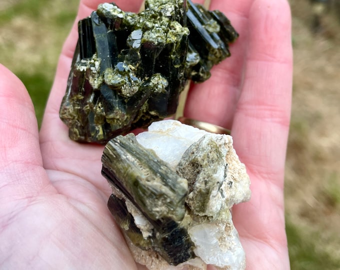 Green Epidote Crystal Clusters Set of 2