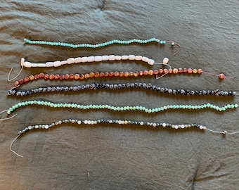 Gemstone Bead Strands (6) Variscite Obsidian Agate Jasper Amazonite Feldspar