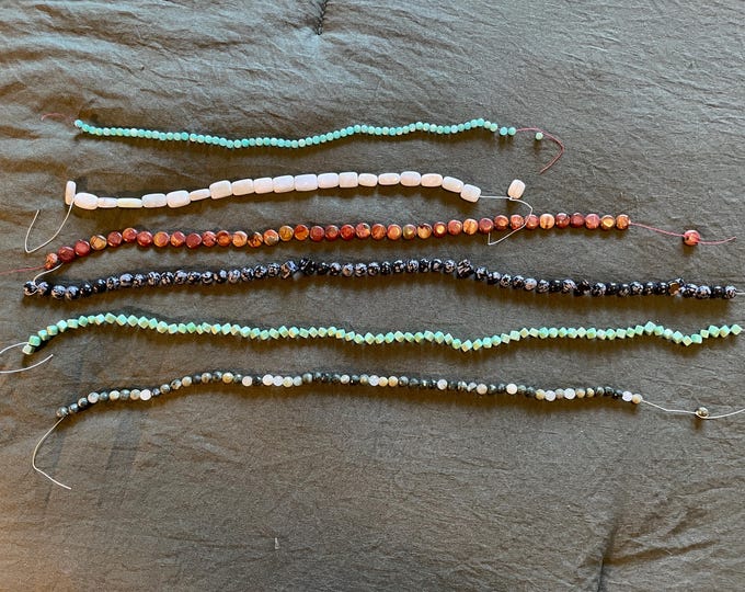 Gemstone Bead Strands (6) Variscite Obsidian Agate Jasper Amazonite Feldspar