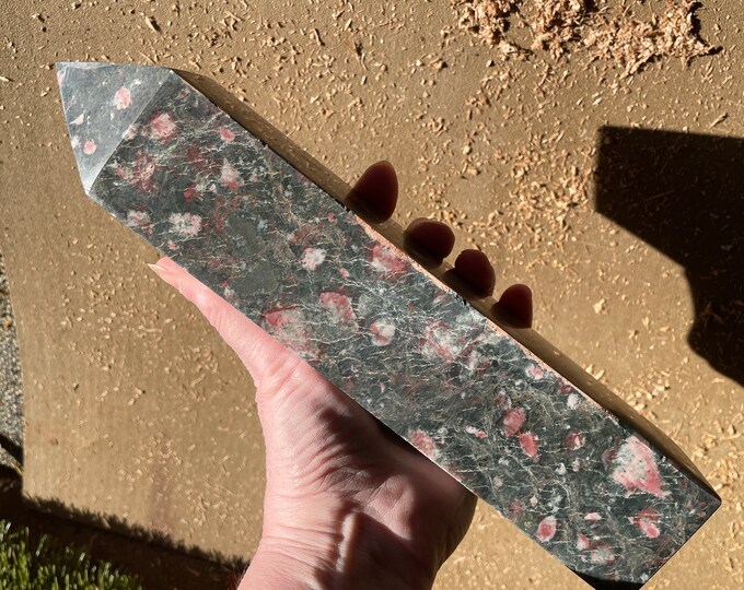3.39 lbs Rose Stone aka Cherry Blossom Jasper Obelisk Pillar Tower Point Wand Column Generator