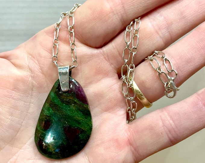 Ruby Zoisite and Sterling Silver Necklace