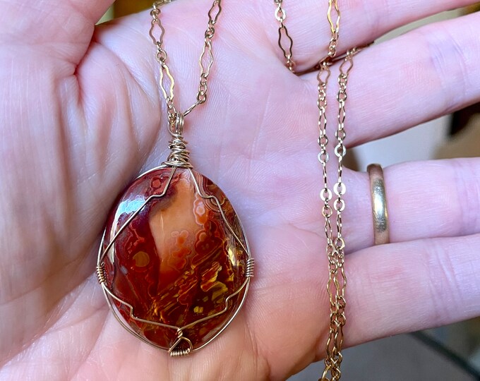 17.5 inch Red Plume Agate necklace with 24k GF