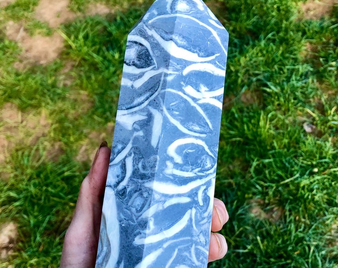 3.91 lbs Thousand Eye Stone Obelisk Pillar Tower Point Wand Column Spire Display Specimen