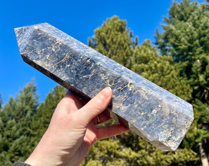 5.56 lbs Blue Quartz Obelisk Pillar Tower Point Wand Column Generator