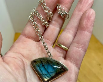 Labradorite and Sterling Silver Chain Necklace