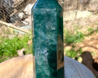 4.06 lbs Green Fluorite Obelisk Pillar Tower Point Wand Column Generator