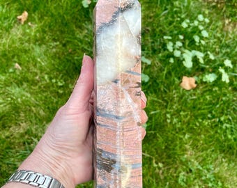 3.56 lbs Rhodonite Obelisk Pillar Tower Point Wand Column Mineral Display Specimen