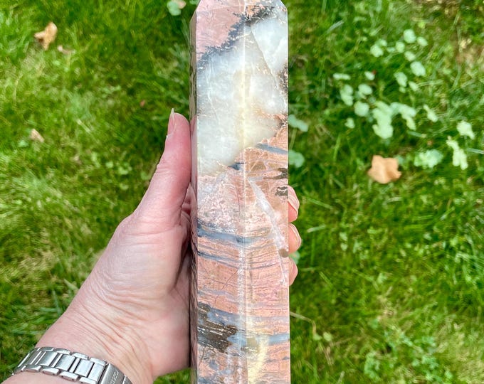 3.56 lbs Rhodonite Obelisk Pillar Tower Point Wand Column Mineral Display Specimen