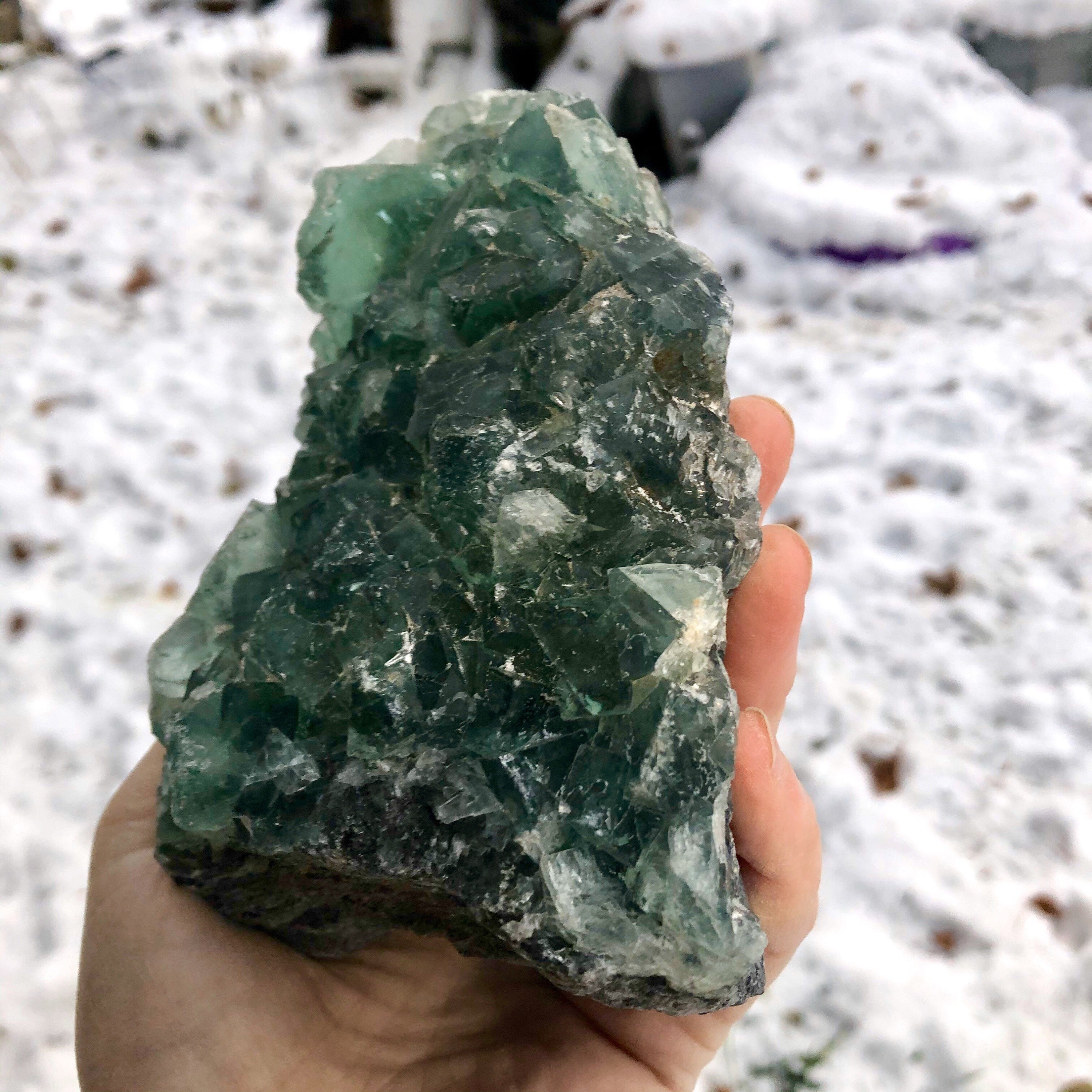Large Green Cubic Fluorite Crystal Cluster Specimen on matrix