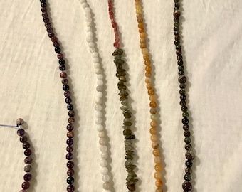 Gemstone Bead 5 Strands Charoite Calcite Tourmaline Labradorite Quartz