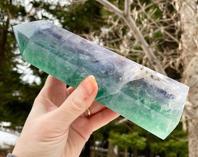 3.11 lbs Rainbow Fluorite Obelisk Pillar Tower Point Wand Column Generator